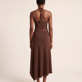 Lace Up Halter Crop Top and Ruched Maxi Skirt Set – back