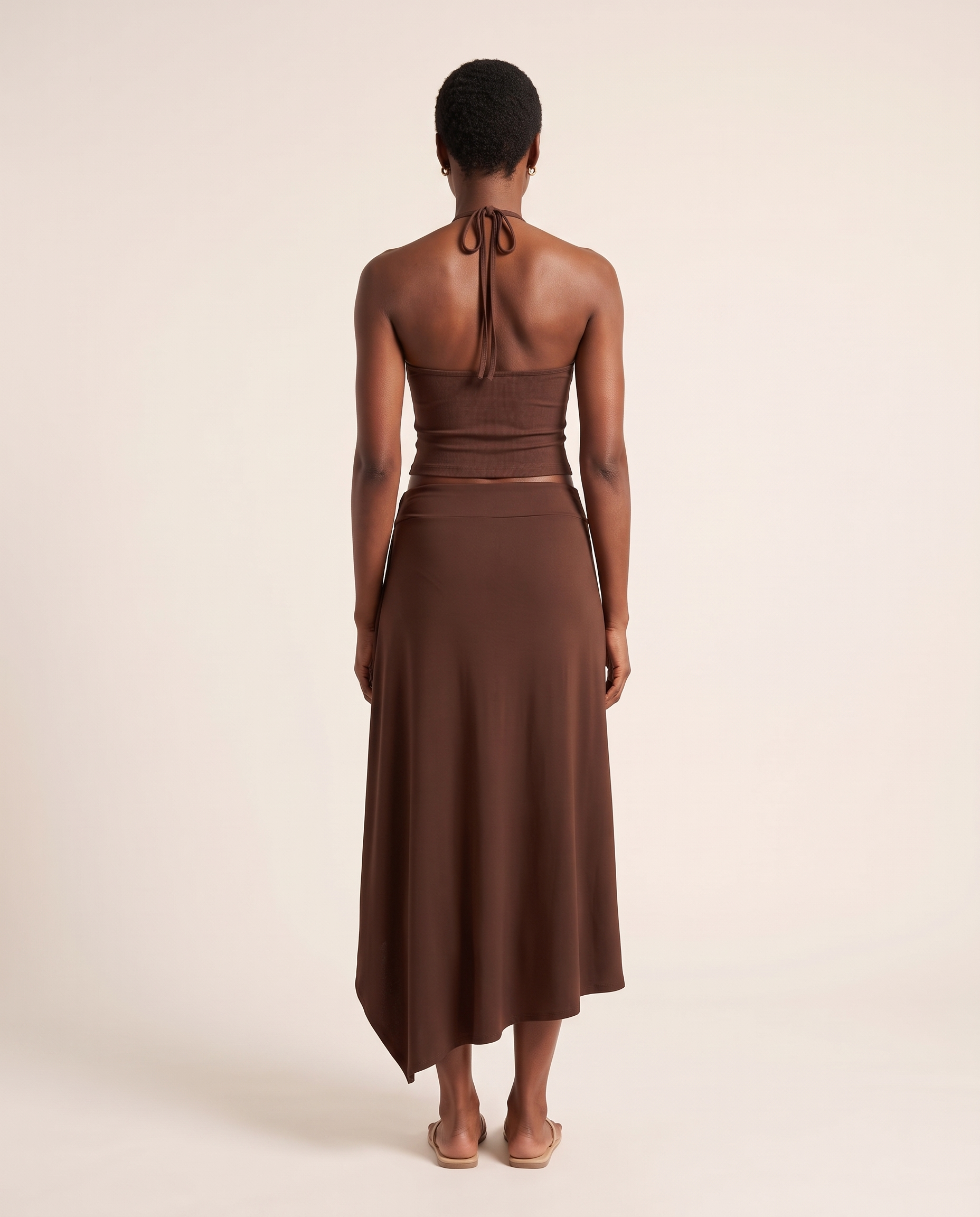 Lace Up Halter Crop Top and Ruched Maxi Skirt Set – back