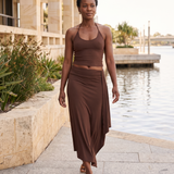 Lace Up Halter Crop Top and Ruched Maxi Skirt Set – Australian coastal lifestyle