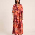 Leaf Print Maxi Shirt Dress – Elegant Boho Ease — Wine — studio front