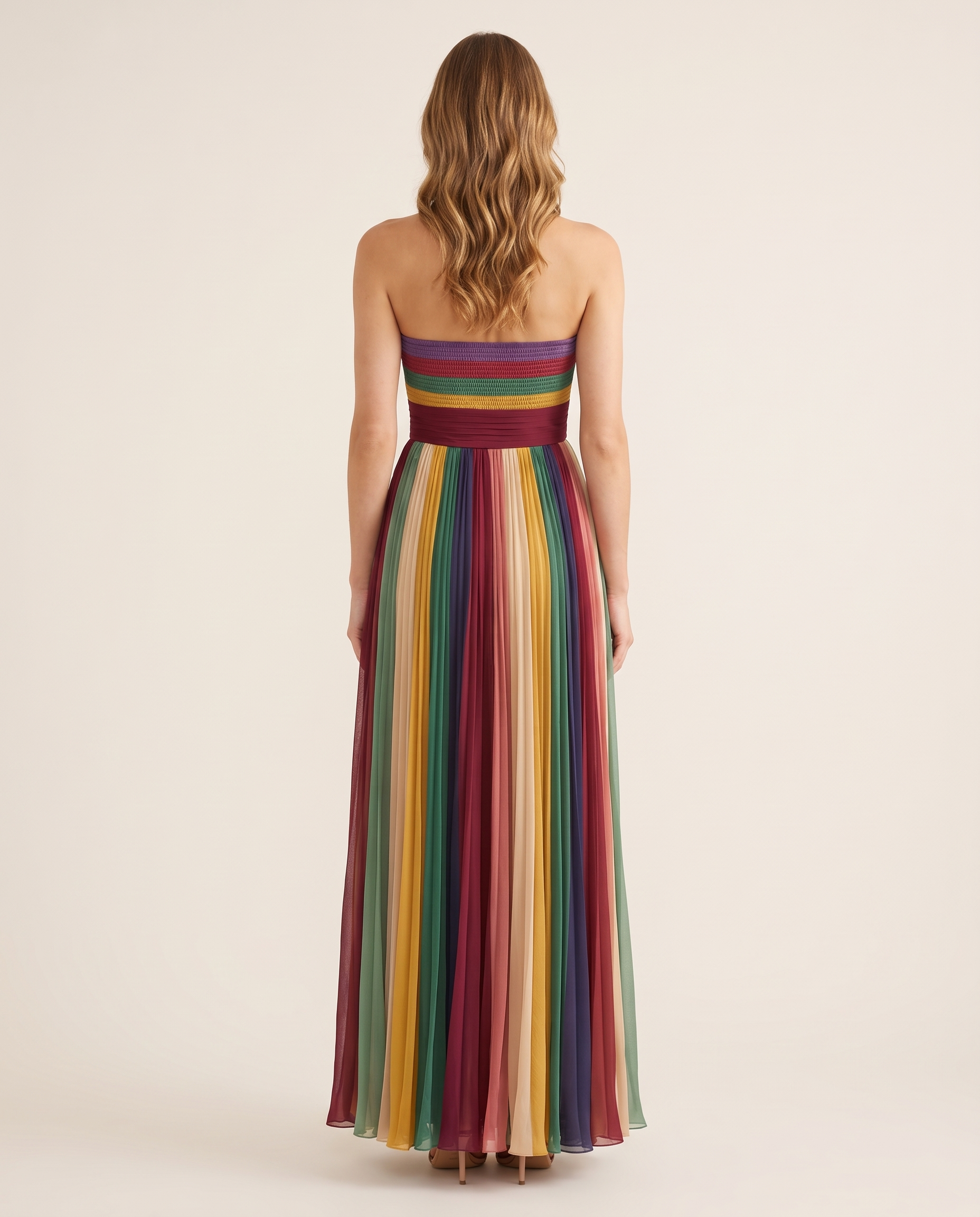 Leontine pleated strapless maxi dress back