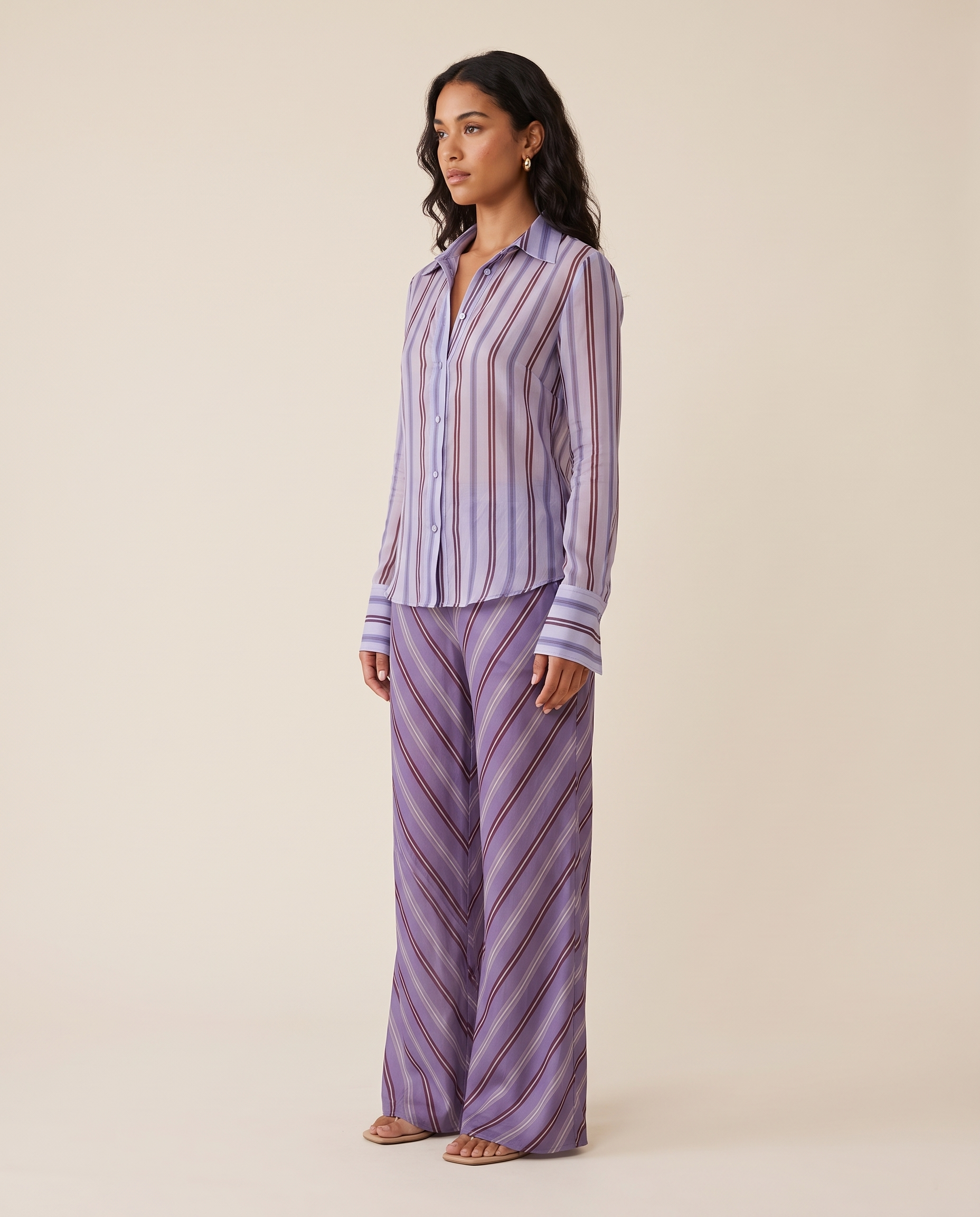 Lila Relaxed Wide-Leg Long-Sleeve Trouser Set – three-quarter view