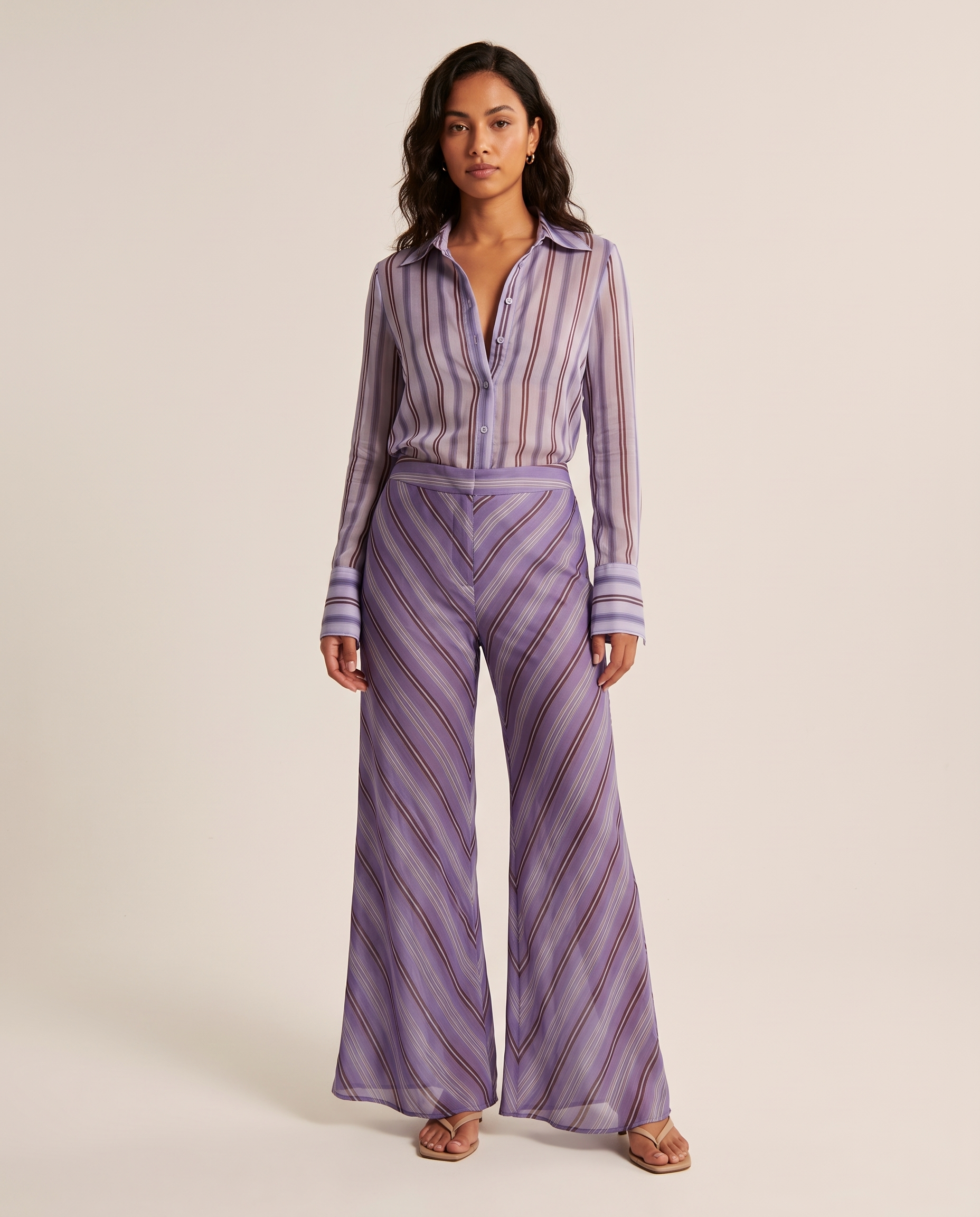 Lila Relaxed Wide-Leg Long-Sleeve Trouser Set – front