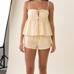 Lila Striped Tie-Front Cami and Boxer Short Set – studio front view