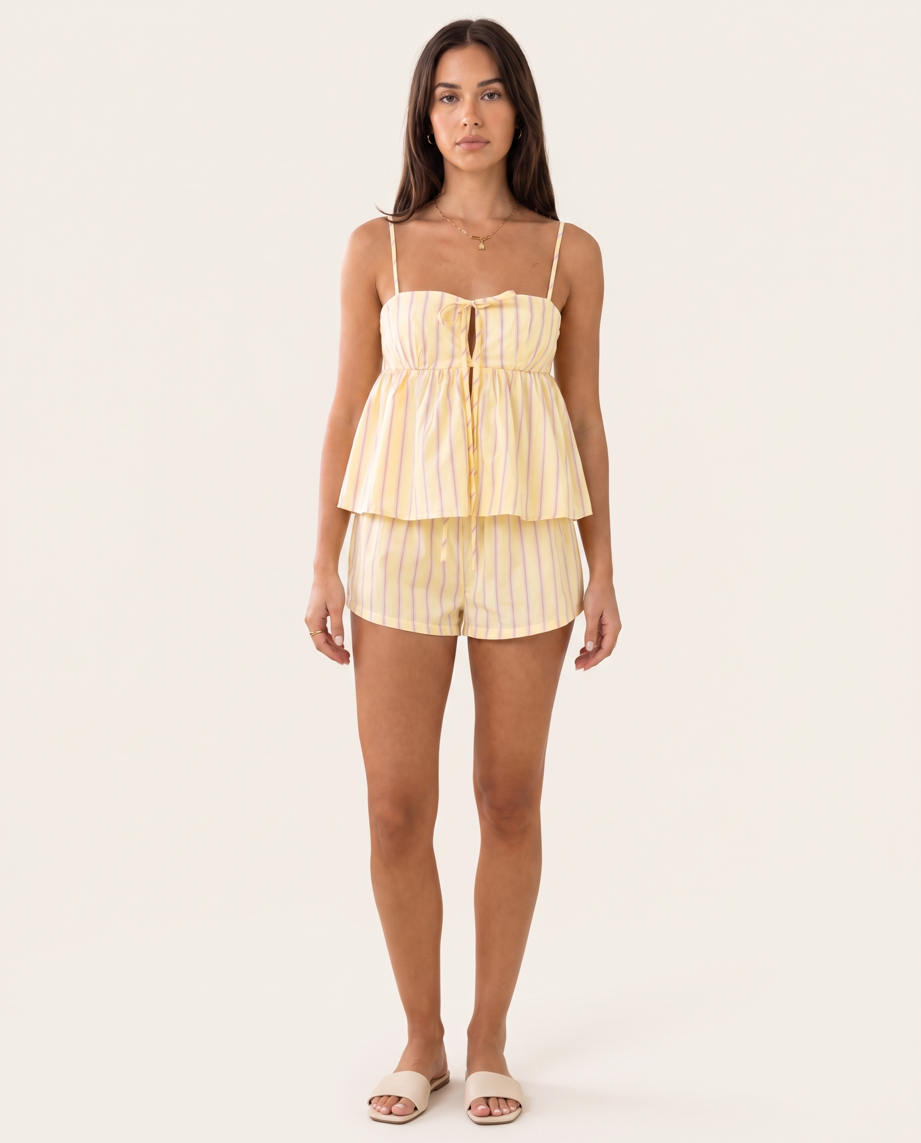 Lila Striped Tie-Front Cami and Boxer Short Set — front view