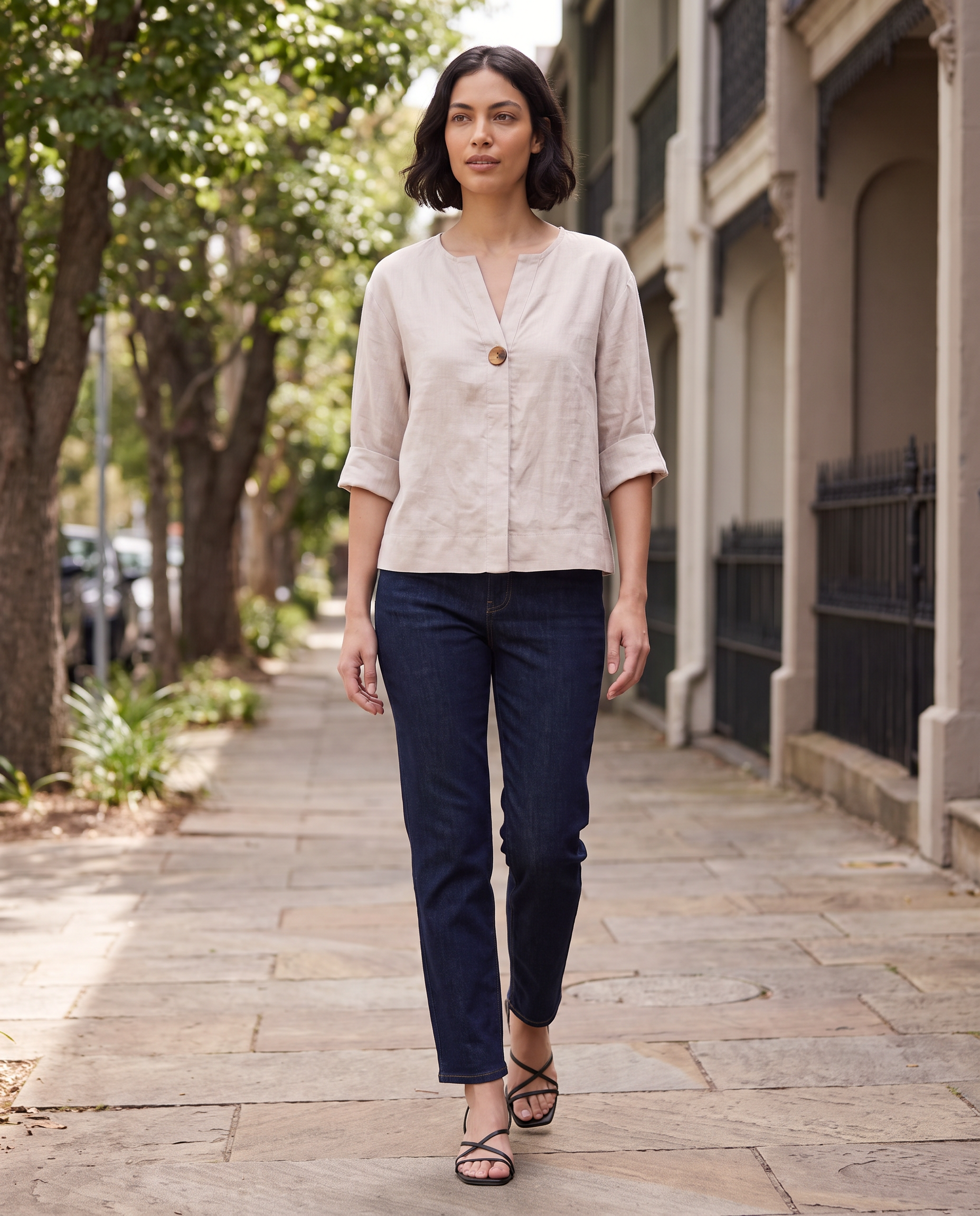 V Neck Linen Blouse with Three Quarter Sleeves — life 2