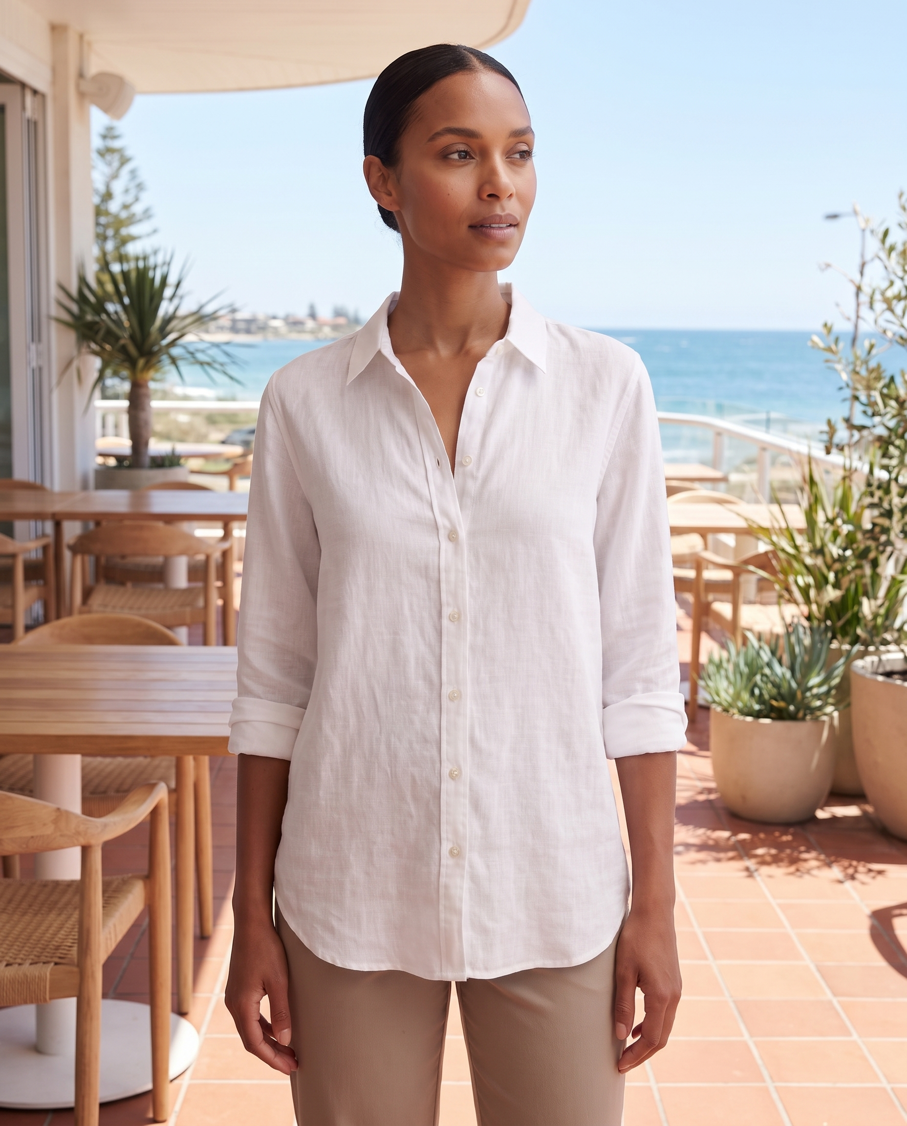 Linen Shirt with Button Front and Relaxed Fit — White Australian lifestyle
