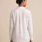 Linen Shirt with Button Front and Relaxed Fit — full-length studio back view on a warm ivory seamless background