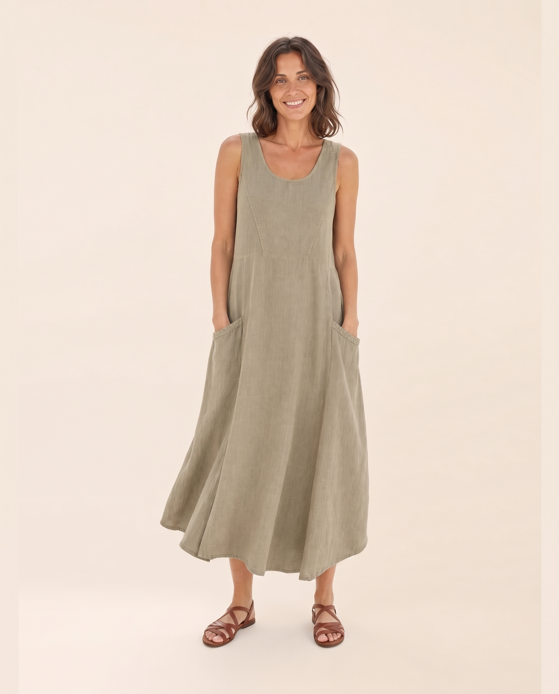 Linen Midi Dress with Side Pockets — product view