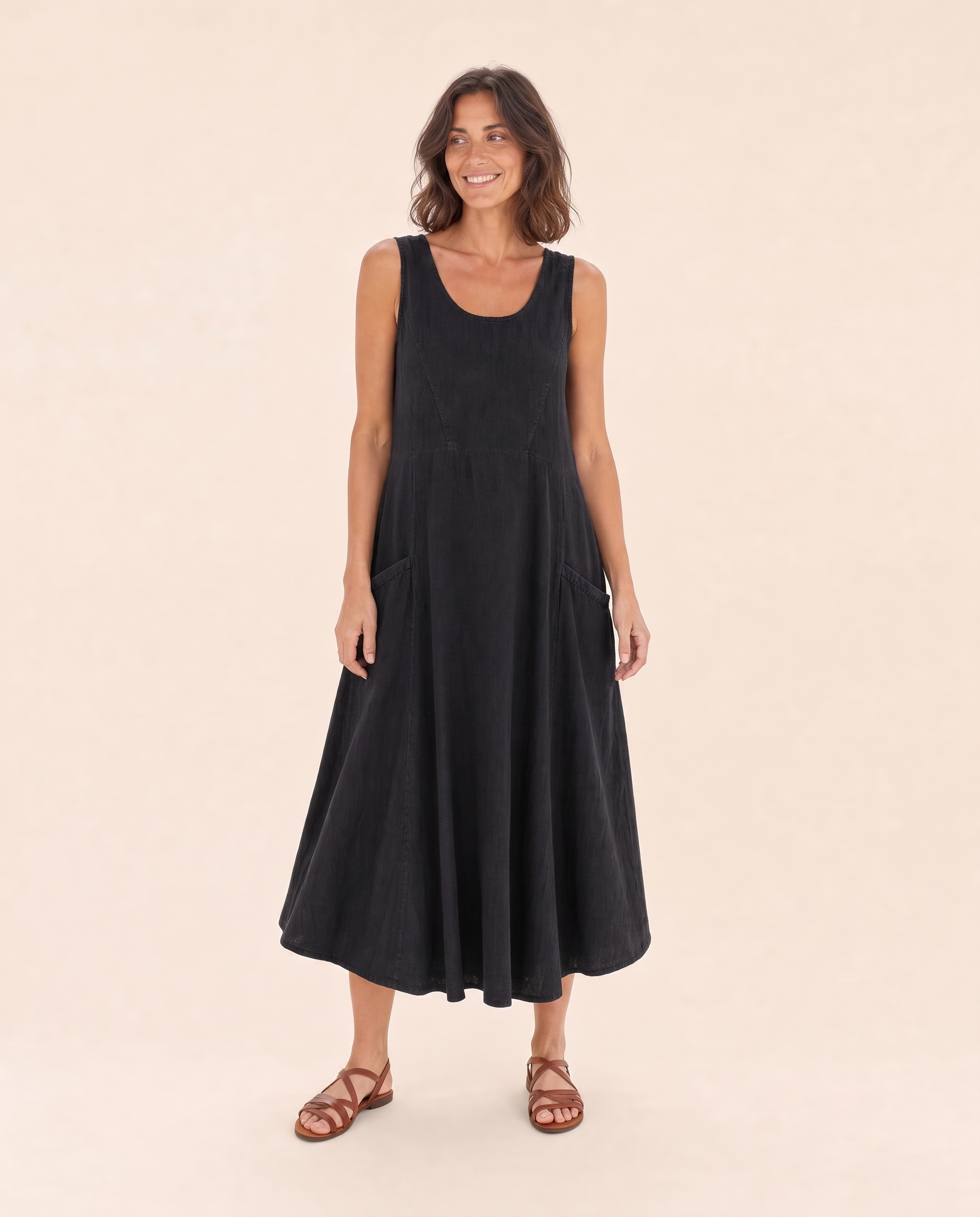 Linen Midi Dress with Side Pockets — product view