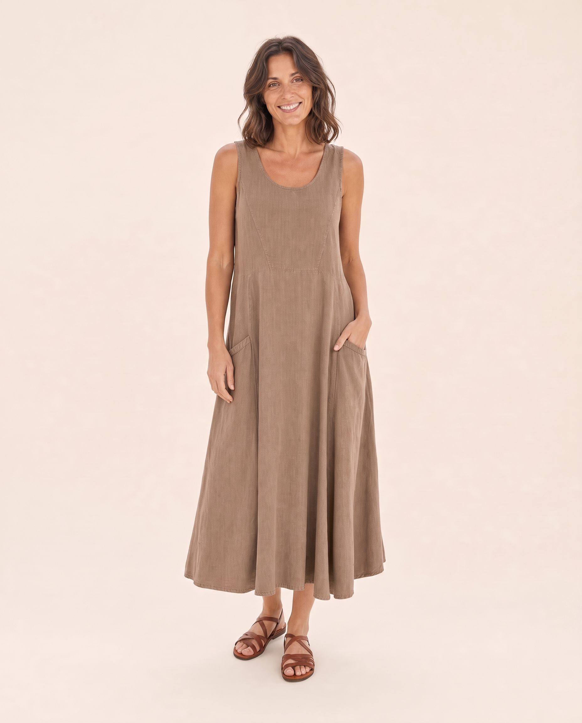 Linen Midi Dress with Side Pockets — product view