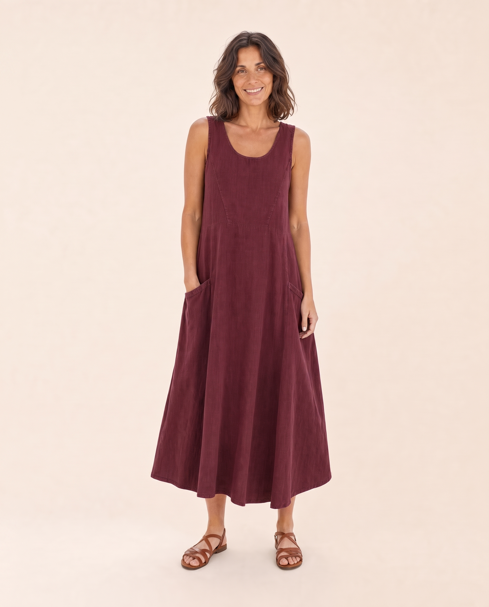 Linen Midi Dress with Side Pockets — product view