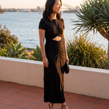Luna Ruched Cut-Out Short-Sleeve Maxi Dress – Australian lifestyle view 2