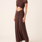 Luna Ruched Cut-Out Short-Sleeve Maxi Dress – Coffee studio variant