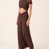 Luna Ruched Cut-Out Short-Sleeve Maxi Dress – Coffee studio variant