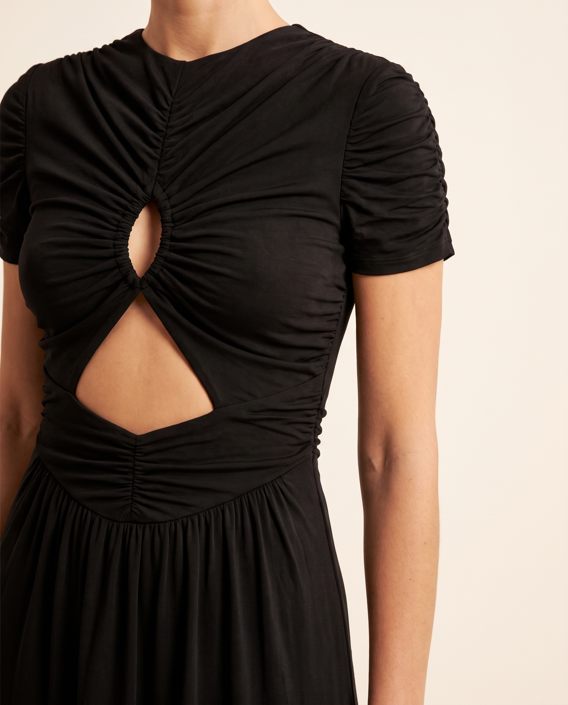 Luna Ruched Cut-Out Short-Sleeve Maxi Dress – product detail view