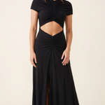 Luna Ruched Cut-Out Short-Sleeve Maxi Dress – studio front view