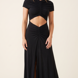 Luna Ruched Cut-Out Short-Sleeve Maxi Dress – studio front view