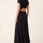 Luna Ruched Cut-Out Short-Sleeve Maxi Dress – studio back view