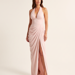 Mabel Elegant Pleated Halter Maxi Dress — pink studio