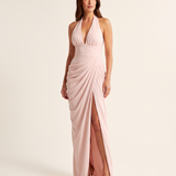Mabel Elegant Pleated Halter Maxi Dress — pink studio