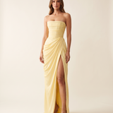 Liora Strapless Ruched Maxi Dress — yellow A studio