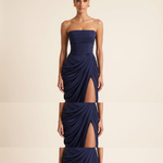 Liora Strapless Ruched Maxi Dress — dark blue studio