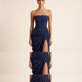 Liora Strapless Ruched Maxi Dress — dark blue studio