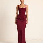 Camille Square-Neck Corset Maxi Dress — dark red studio
