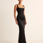 Camille Square-Neck Corset Maxi Dress — black B studio