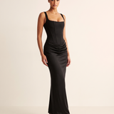Camille Square-Neck Corset Maxi Dress — black B studio