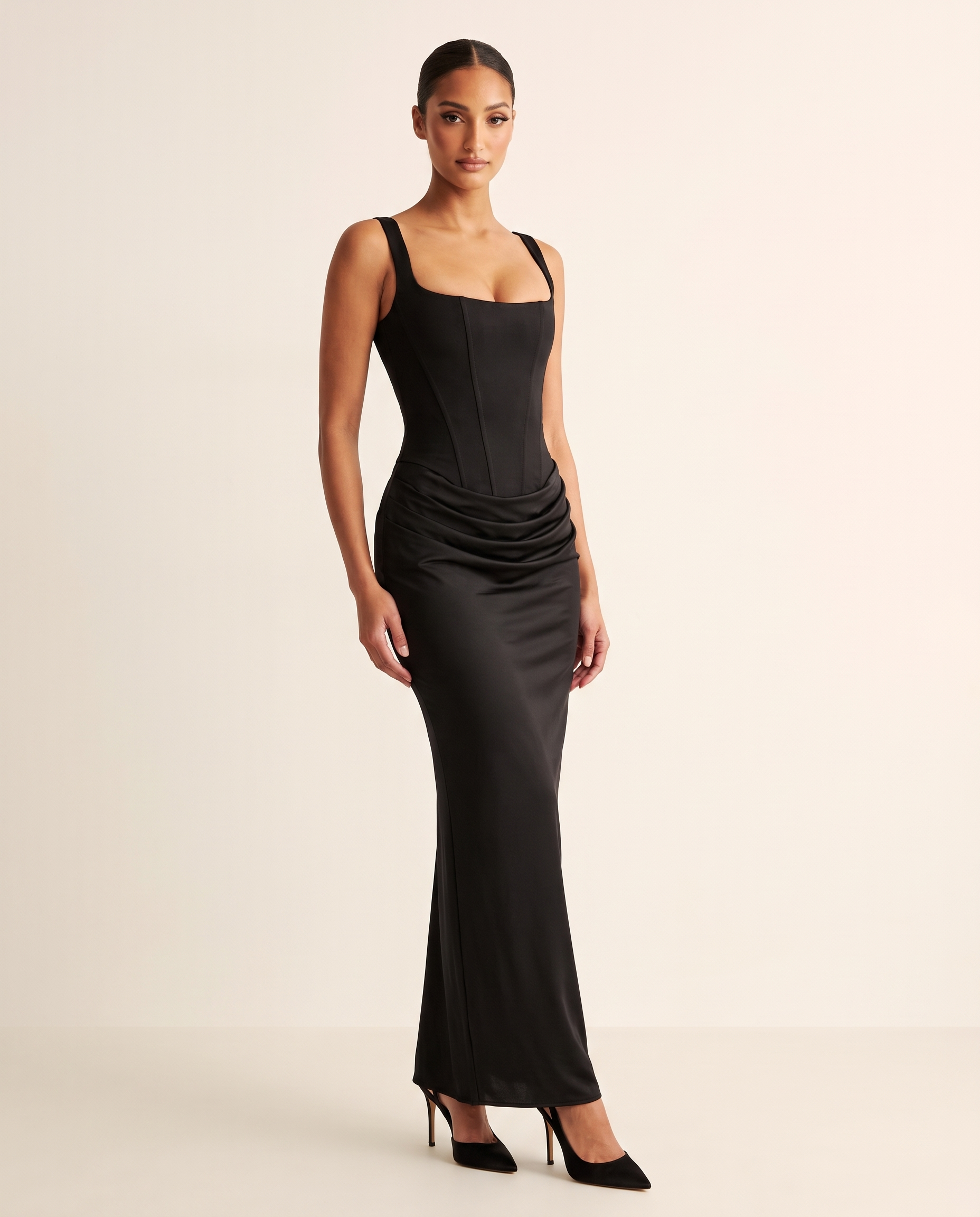 Camille Square-Neck Corset Maxi Dress — black B studio