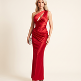 Selene One-Shoulder Cutout Satin Maxi Dress — red C studio