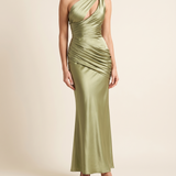 Selene One-Shoulder Cutout Satin Maxi Dress — green studio