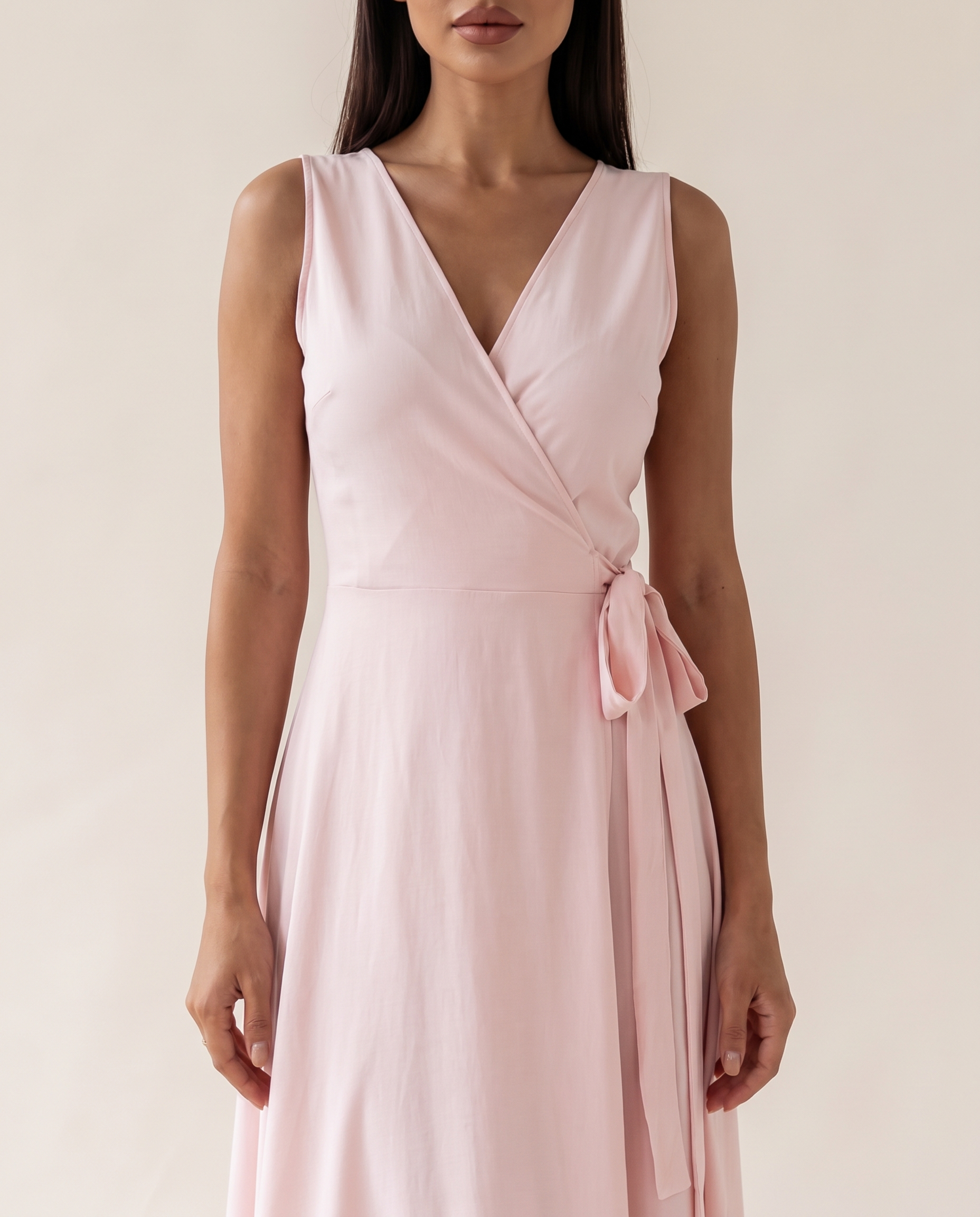 Maisie | Sleeveless Wrap Maxi Dress — Pale Pink — fabric detail