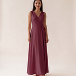 Maisie | Sleeveless Wrap Maxi Dress — Burgundy — studio front