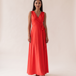 Maisie | Sleeveless Wrap Maxi Dress — Red — studio front