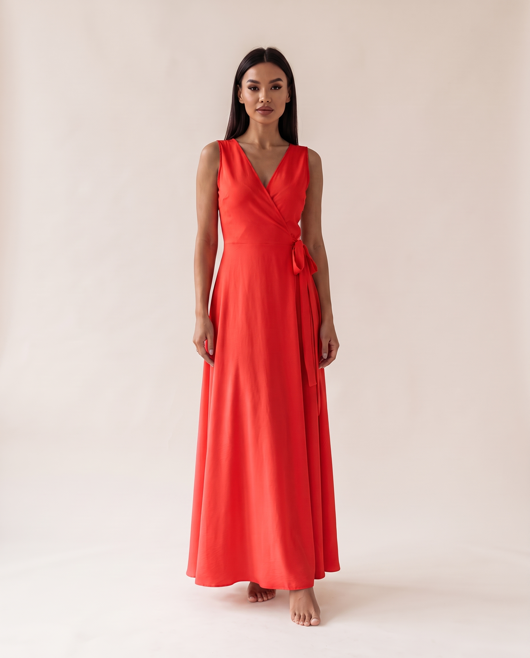 Maisie | Sleeveless Wrap Maxi Dress — Red — studio front