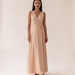 Maisie | Sleeveless Wrap Maxi Dress — Khaki — studio front