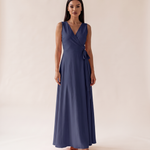 Maisie | Sleeveless Wrap Maxi Dress — Navy Blue — studio front