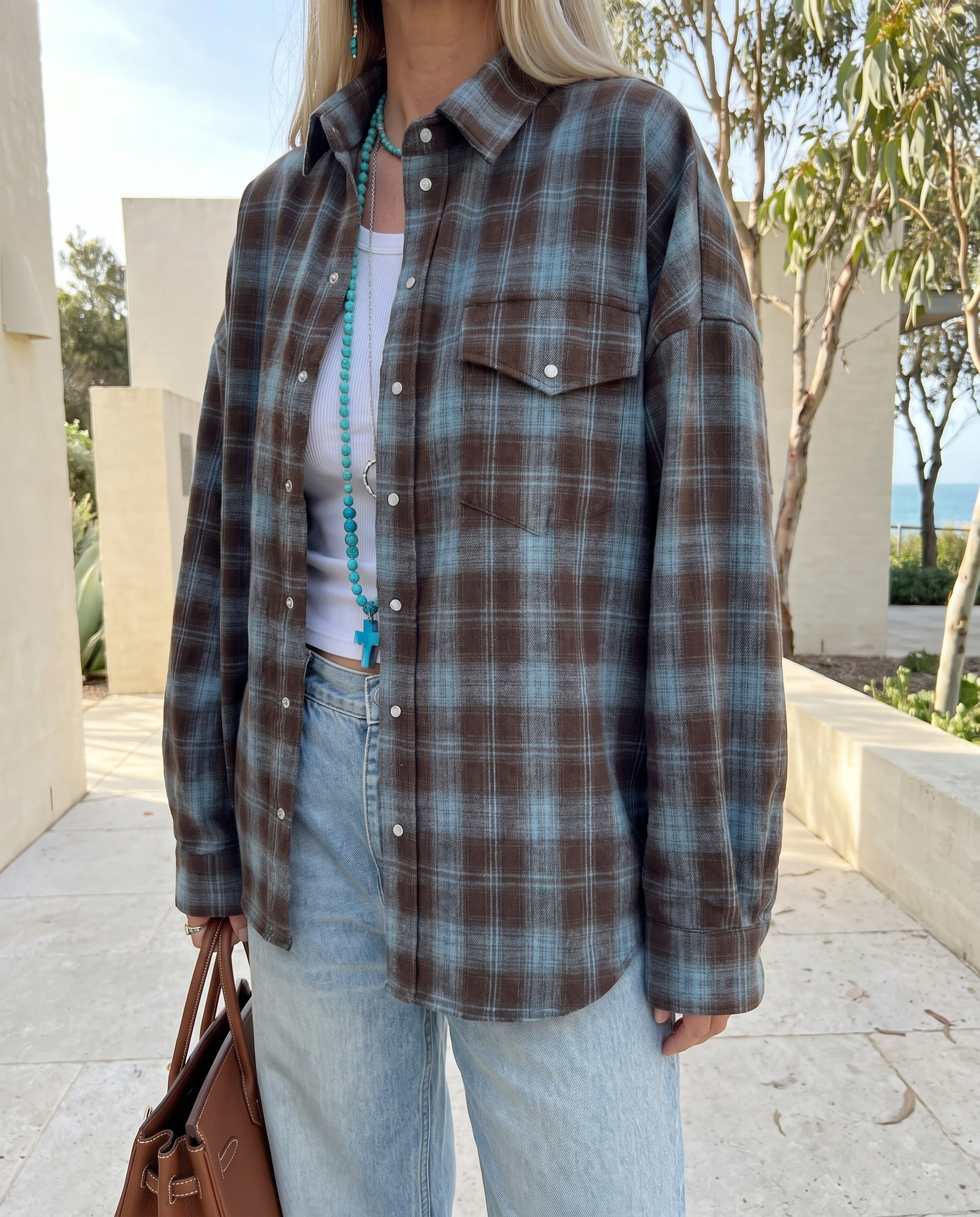 Maple Oversized Plaid Long-Sleeve Shirt – Australian lifestyle view