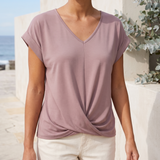 Marina Relaxed V-Neck Short-Sleeve Blouse – Australian lifestyle view