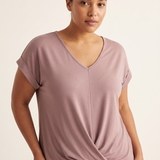Marina Relaxed V-Neck Short-Sleeve Blouse – studio front view