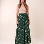 Marisol Floral Tie-Side Maxi Skirt in Forest Green Floral — front view