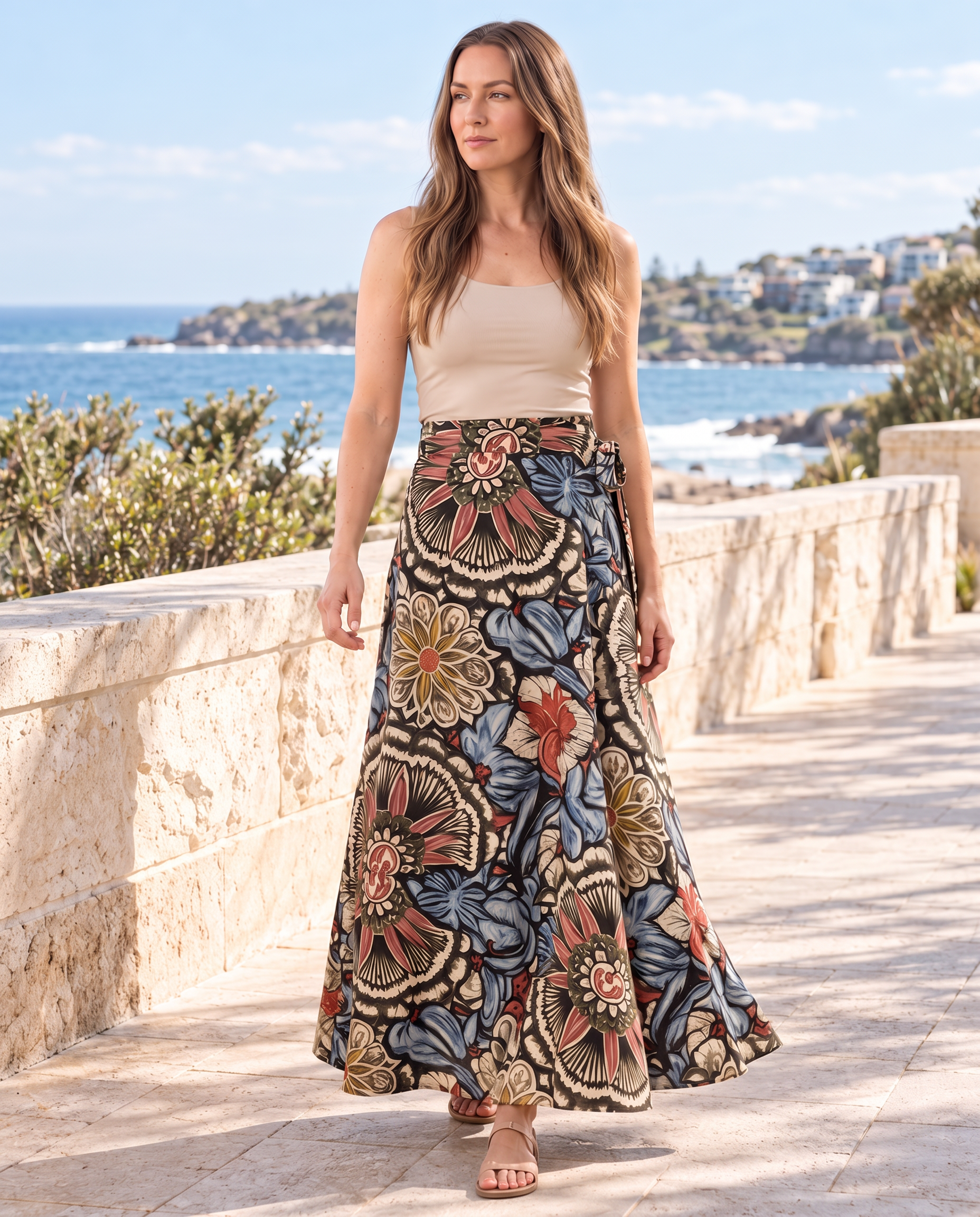 Marisol Floral Tie-Side Maxi Skirt — Australian coastal lifestyle