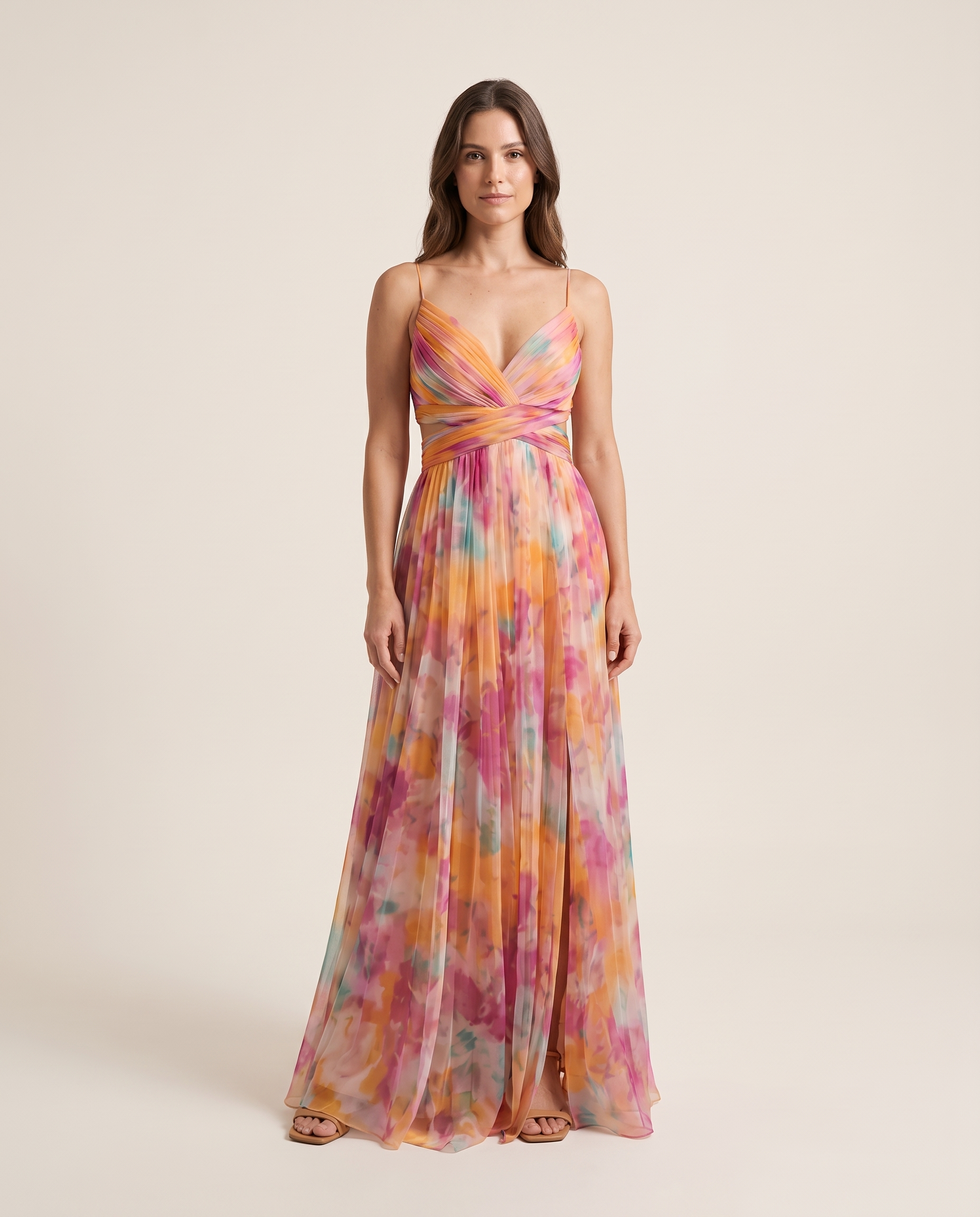 Maxi Dress – Wrapped Summer Silhouette — Multicolor — studio front