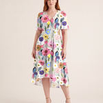 Midi Dress – Floral V-Neck Midi — White Floral — studio front