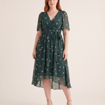 Midi Dress – Floral V-Neck Midi — Green — studio front