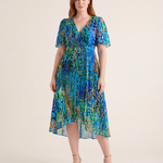 Midi Dress – Floral V-Neck Midi — Blue Green — studio front