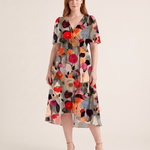 Midi Dress – Floral V-Neck Midi — Brown Floral — studio front